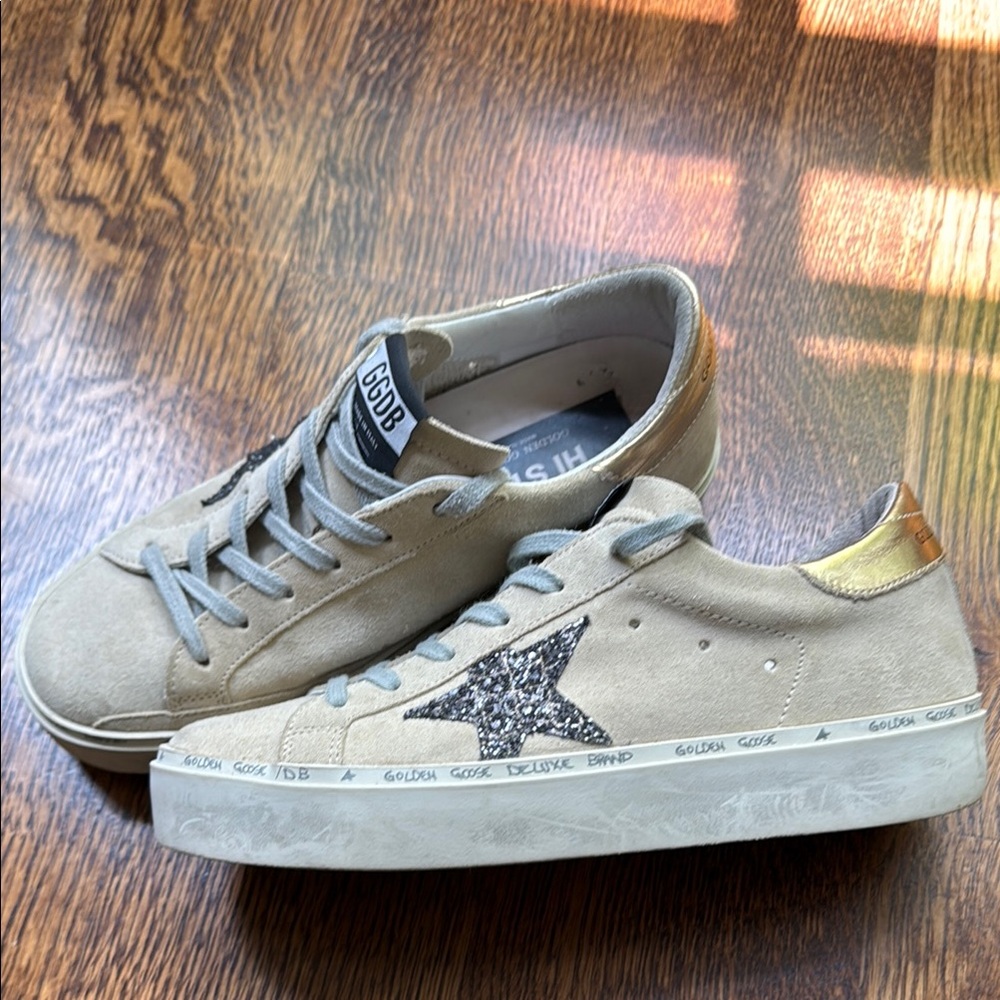 Golden Goose Suede Sneakers with Gold and Glitter